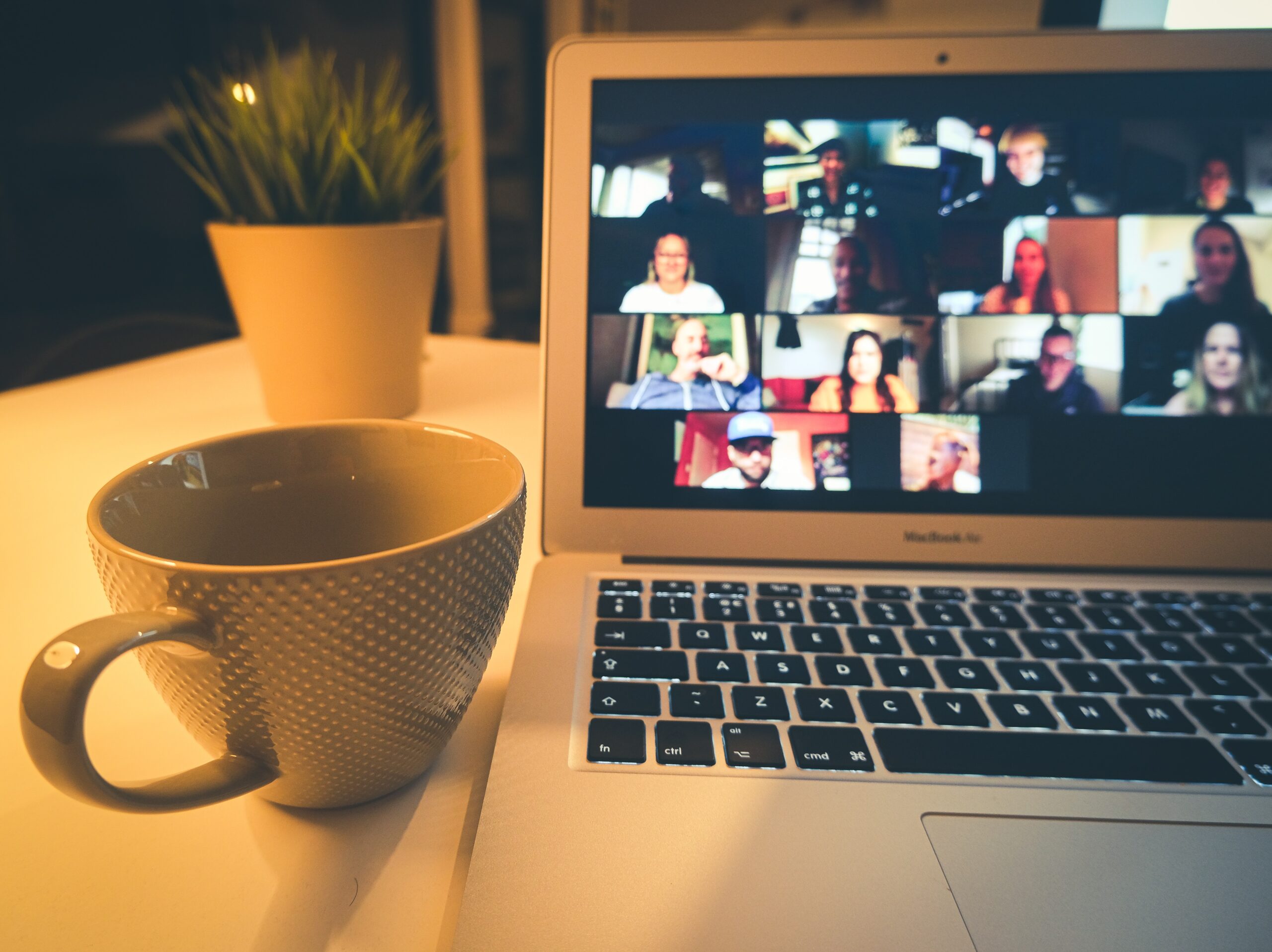 Zoom meeting with coffee cup