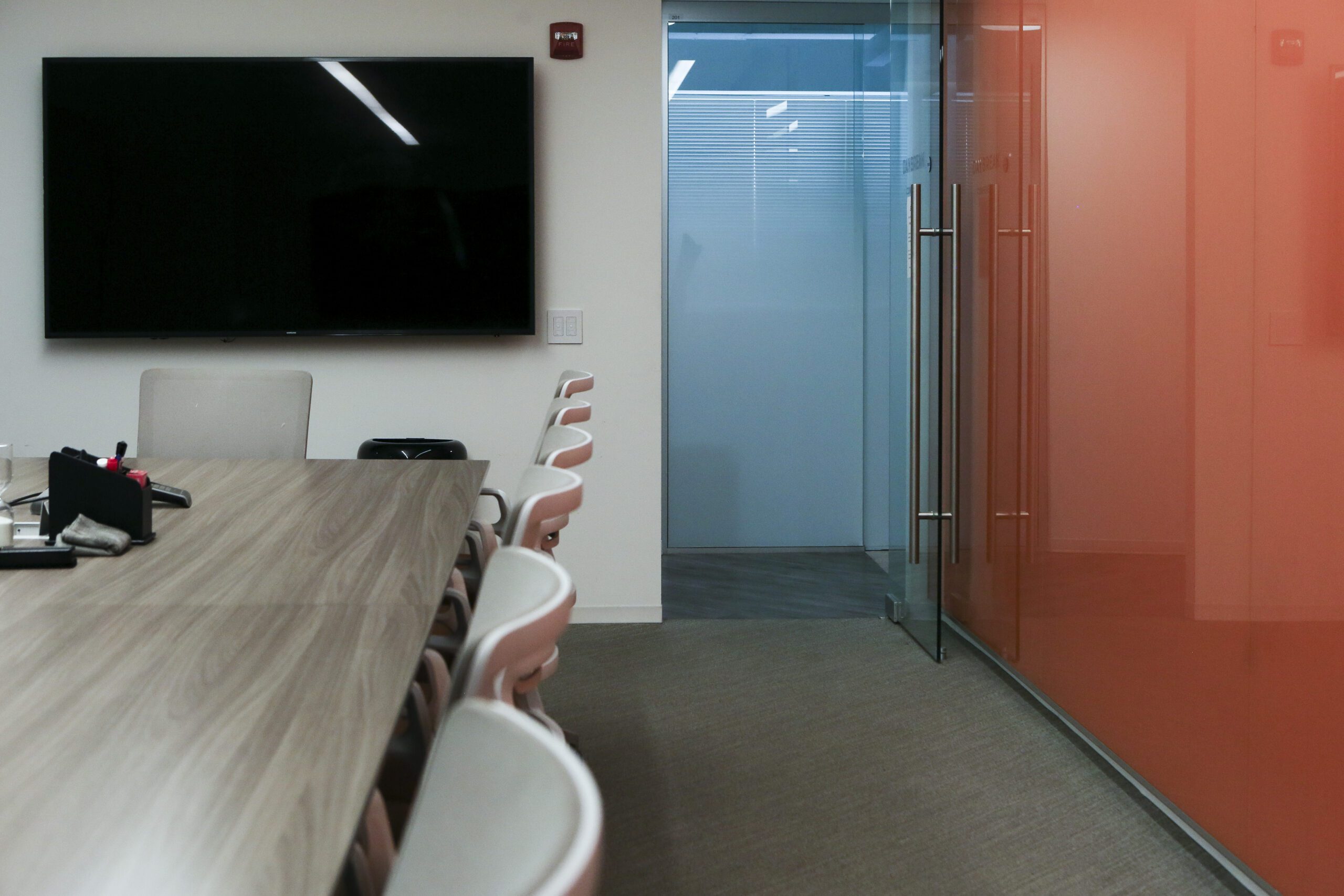 a view of a meeting room in DC at Launch Workplaces with technology chairs and beautiful design